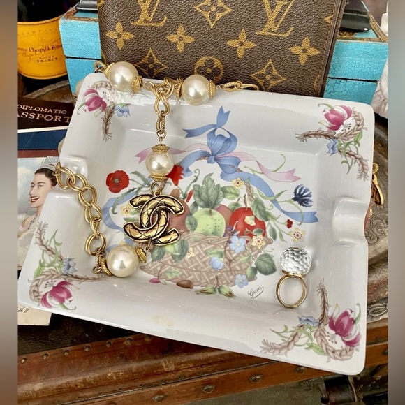 Rare Vintage GUCCI Floral Designer Dish Tray Collectible Home Decor Ashtray GG - Picture 4 of 9